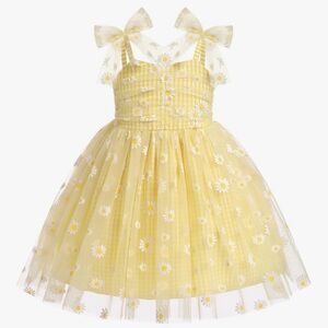 Yellow Floral Dress with Bow Straps